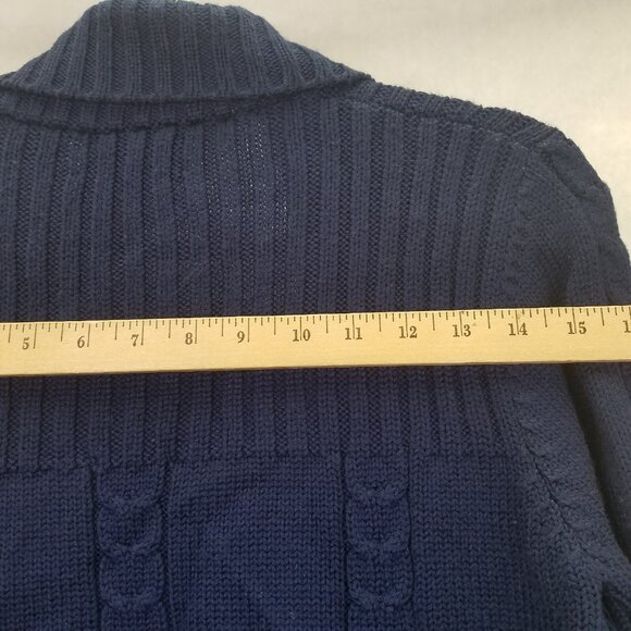 Sirocco Cardigan Women Sm Cable Knit Navy Blue Open Front Belted Classic Vintage - Picture 13 of 13